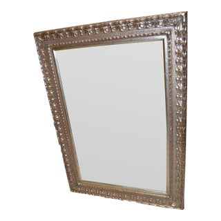 Ornate Plaster / Wood Silver W/ Gold Wash Rectangular Wall or Mantel Mirror For Sale