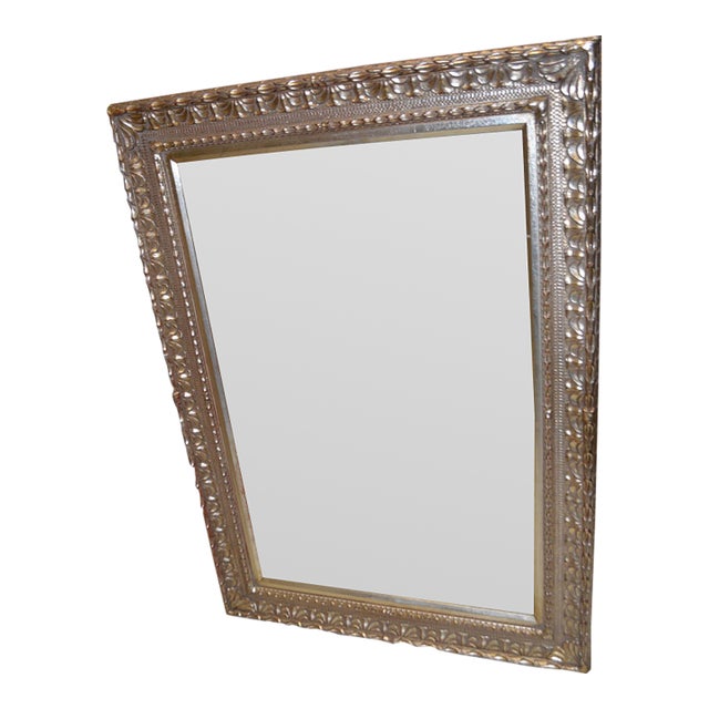 Ornate Plaster / Wood Silver W/ Gold Wash Rectangular Wall or Mantel Mirror For Sale
