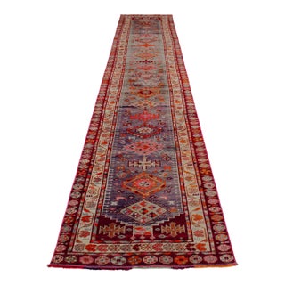 1960s Kurdish Extra Long Runner Herki Hand-Knotted Distressed Rug For Sale
