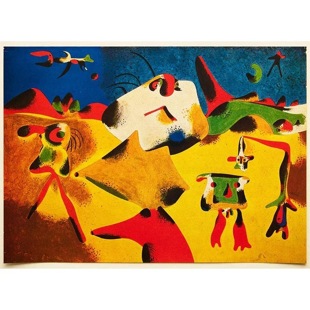 Orange 1940s After Joan Miró, "Characters, Mountain, Sky, Star" First Edition Swiss Lithograph For Sale - Image 8 of 8