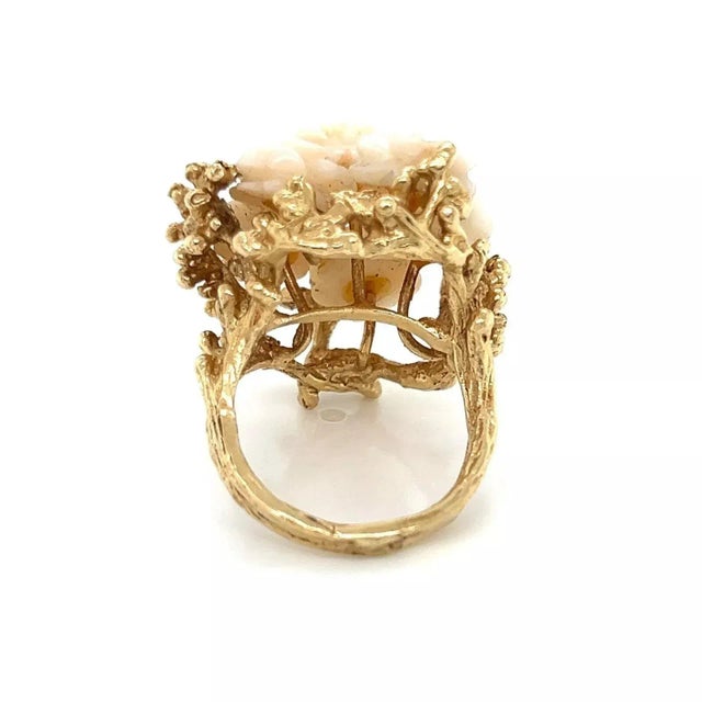 Contemporary 25926 - Angel Skin Coral 14k Yellow Gold Rose Tree Ring, Size 7 For Sale - Image 3 of 5