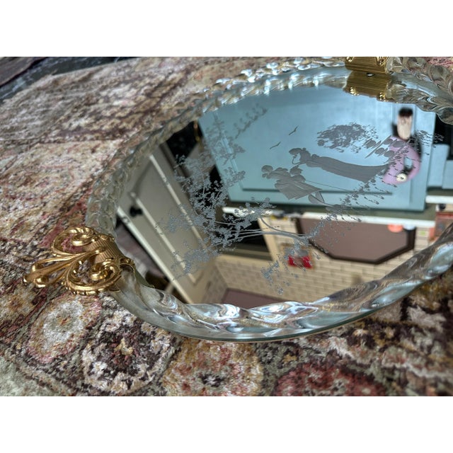 Vintage Venetian Murano Rope Glass Vanity Tray Midcentury Italian Design Gold Brass Handles For Sale - Image 10 of 10