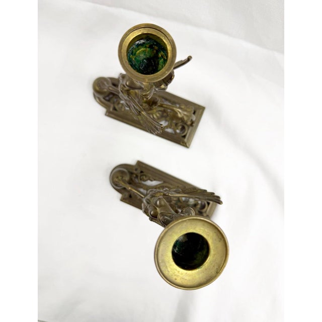 Brass Early 19th Century Neo Classical Brass Chimera Candle Sticks For Sale - Image 8 of 12