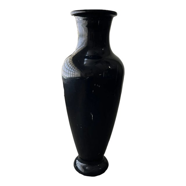 1980s Postmodern Black Glass Floor Urn For Sale