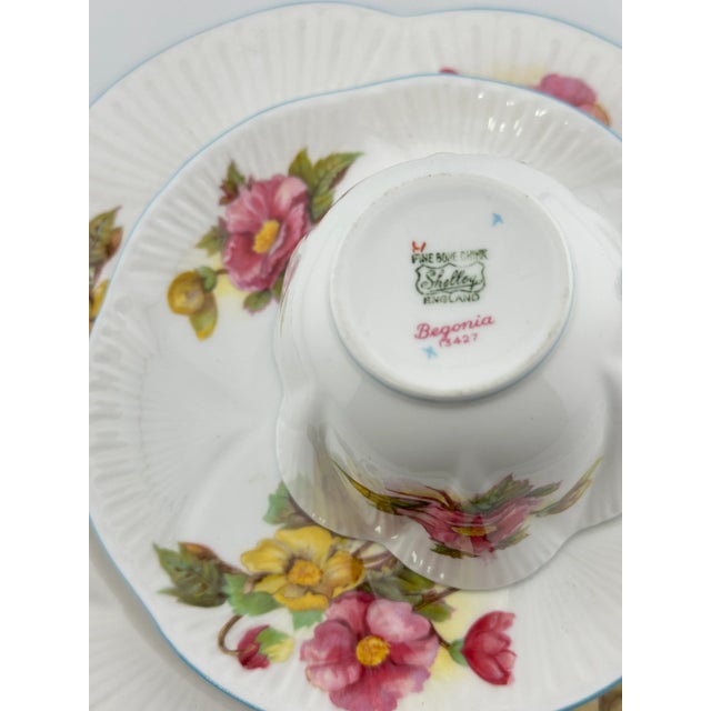 Blue Shelley Begonia Trio Dainty Shape, Vintage English Bone China 3 Piece Tea Set For Sale - Image 8 of 9