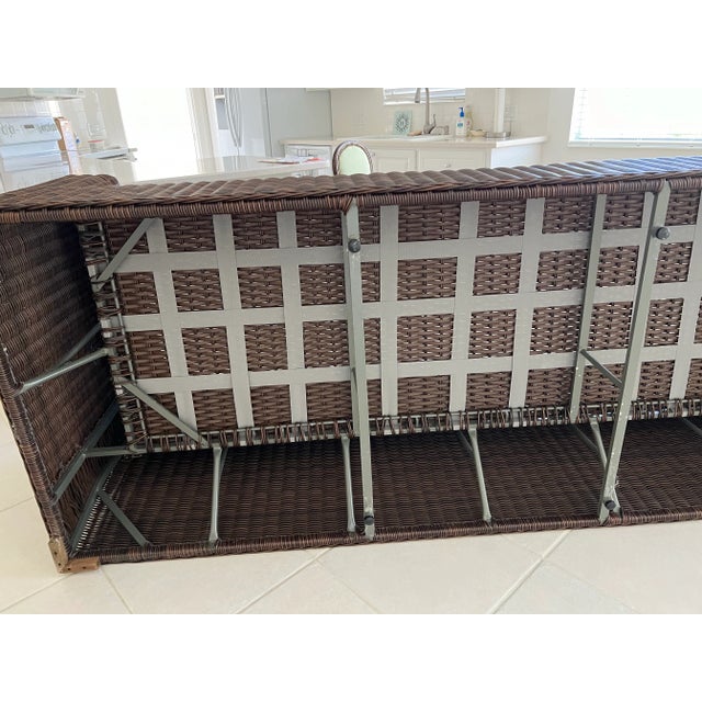 Vintage Brown Weaved Couch With White Cushions For Sale - Image 10 of 10