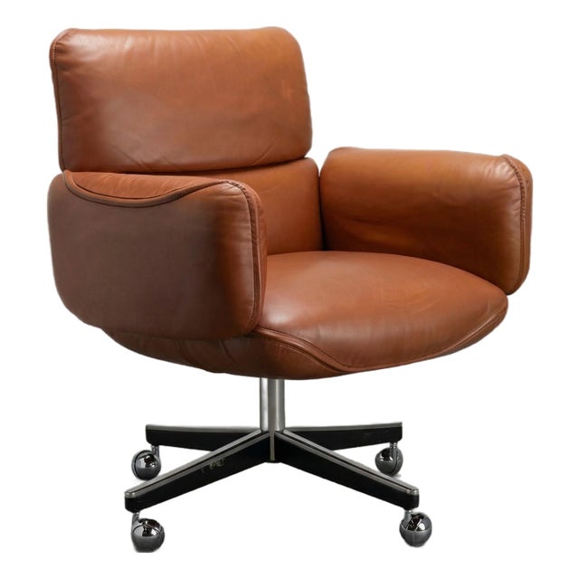 Knoll Otto Zapf Executive Chair in Original Saddle Brown Leather For Sale