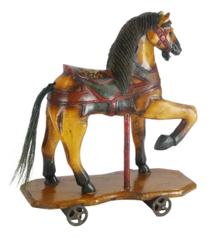 Small Antique Wooden Toy Rocking Horse with Glass Eyes