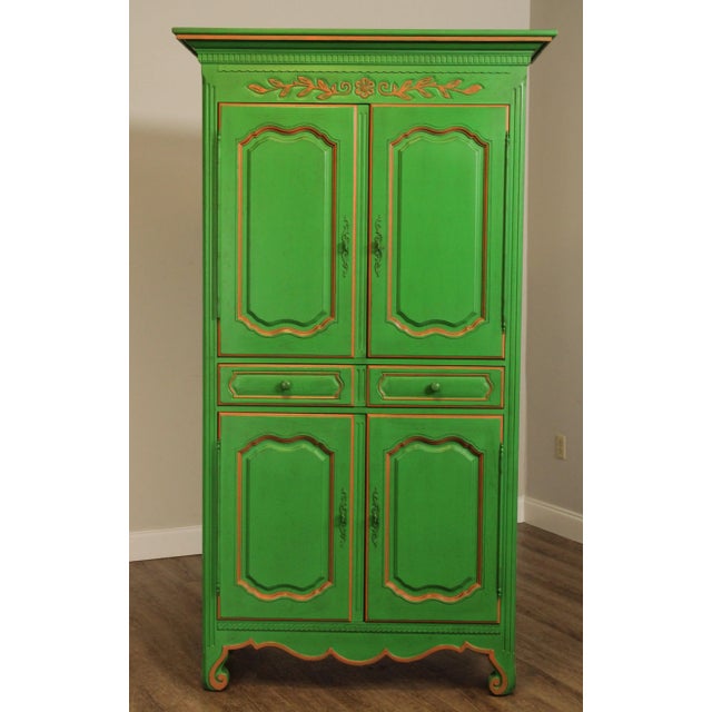 Paint French Louis XV Style Custom Green Painted Large Armoires - A Pair For Sale - Image 7 of 13
