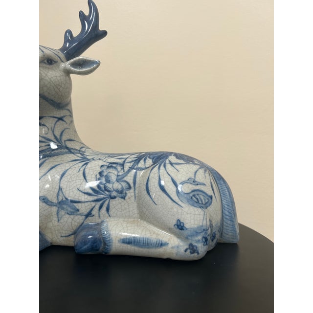 Ceramic Late 20th Century Thai Blue and White Ceramic Deer For Sale - Image 7 of 18