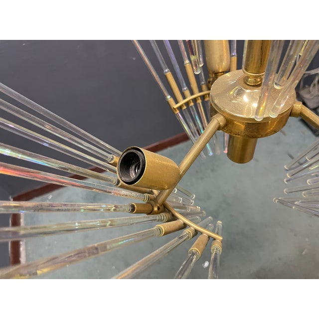 Murano Glass Rod Brass Chandelier by Gaetano Sciolari, Italy, 1970s For Sale - Image 3 of 12