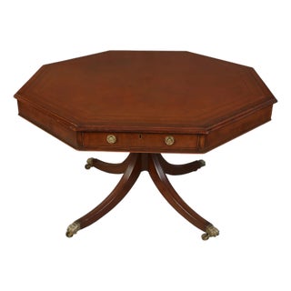 Regency Style Mahogany Leather Top Octagonal Pedestal Table For Sale