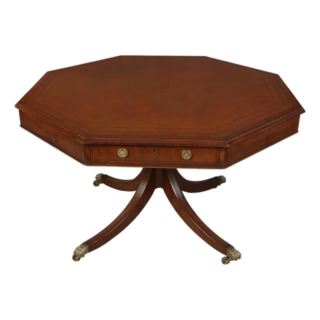Regency Style Mahogany Leather Top Octagonal Pedestal Table For Sale