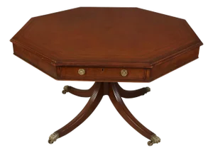 Regency Style Mahogany Leather Top Octagonal Pedestal Table