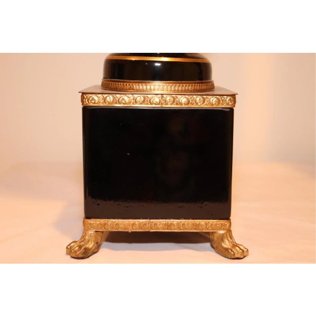 Vintage Mid 20th Century Black and Gold Ceramic Table Lamps With Shades - a Pair For Sale - Image 9 of 12