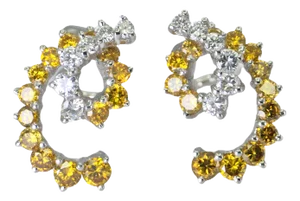 18k (750) White Gold Natural Fancy Yellow and White Diamond Earrings- Set of 2