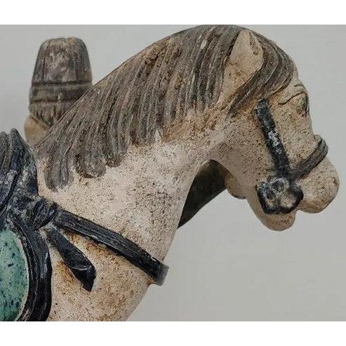 Antique 16th Century Chinese Ming Dynasty Glazed Pottery Horse and Groom - Rare Cobalt Blue and Turquoise Mingqi For Sale - Image 9 of 13