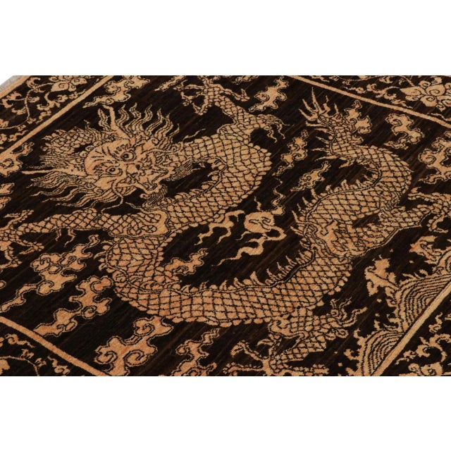 Rug & Kilim Rug & Kilim’s Chinese Style Dragon Rug With Brown, Black and Gold Pictorials For Sale - Image 4 of 6