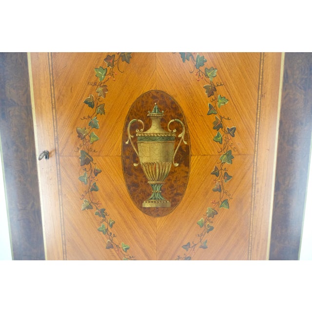 Adams Style Hand Painted Decorated Satinwood Cabinet Large Stretcher Finial MINT For Sale - Image 9 of 16