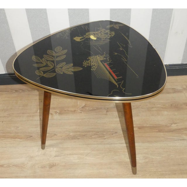 1950s Cocktail Table Black Glass Top Gold Asia Kidney Table, 1950s For Sale - Image 5 of 11