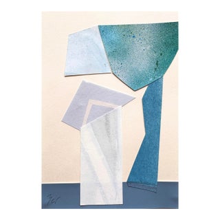 "Im Blue 1" Original Mixed-Media Collage on Paper by Zac Woodiel For Sale