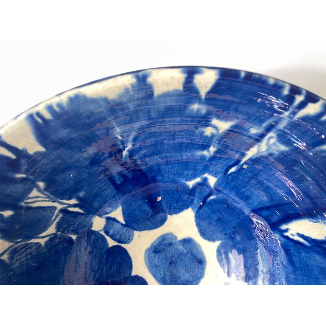 Large Vintage Mexican Blue and Ivory Talavera Pottery Bowl For Sale In Jacksonville, FL - Image 6 of 15