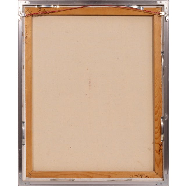A mid-century modernist acrylic painting on canvas, signed by the artist lower right and dated circa 1960, presents a...