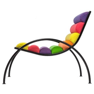 Armchair in Black Lacquered Iron with Colored Fabric Cylinders, 1980s For Sale