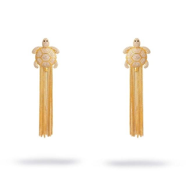 Diamond Turtle Chunky Tassel Earrings, A Pair For Sale - Image 12 of 12