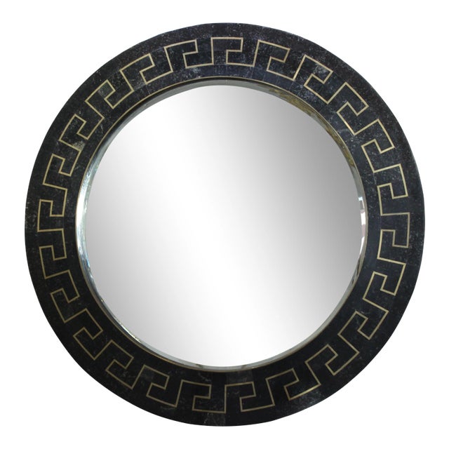 Greek Key Marble Wall Mirror 45"diam Maitland-Smith For Sale