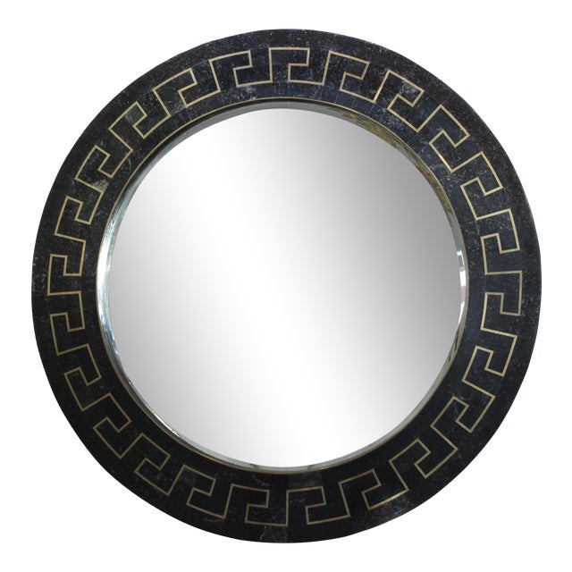 Maitland Smith Tessellated Marble Wall Mirror Brass Greek Key Motif For Sale