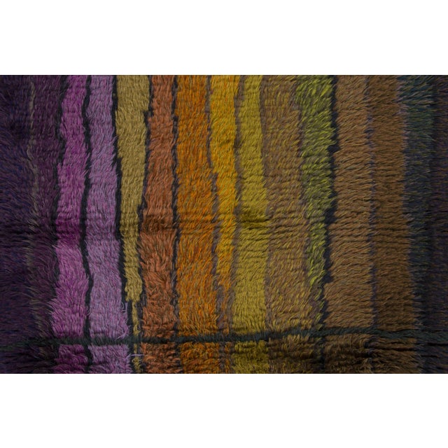 Rug & Kilim Vintage Swedish Rya Wool Rug in Striped Design by Rug & Kilim, 1950-1959 For Sale - Image 4 of 9