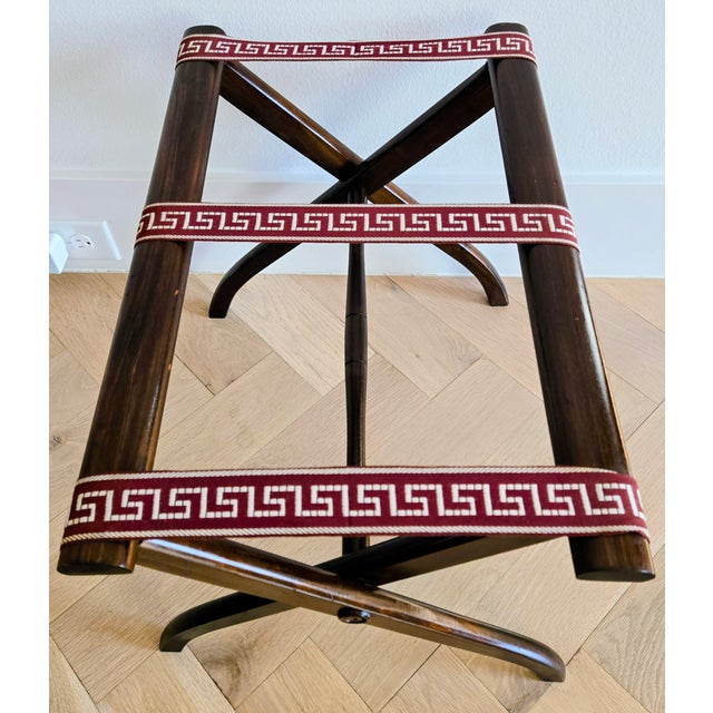Late 20th Century Late 20th Century Dark Walnut Mediterranean Boho Chic Greek Key Luggage Rack For Sale - Image 5 of 9