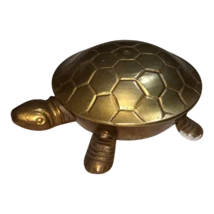 1970s Mid-Century Modern Brass Turtle Keepsake Cone/Loose Incense Herb Burner Ashtray