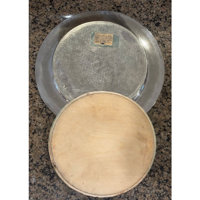 Late 19th Century Christmas Sale... Antique Bread Cutting Board; Wood Surface and Plated Charger For Sale - Image 5 of 6