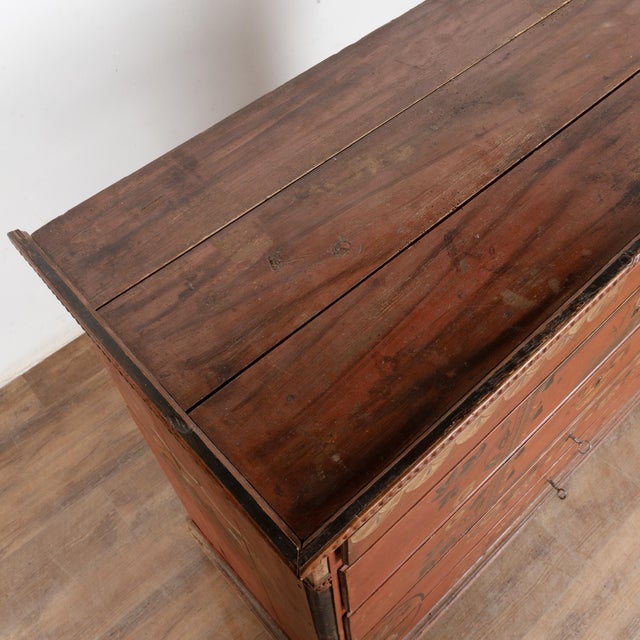19th Century Original Red-Painted Danish Pine Chest of Five Drawers For Sale - Image 15 of 17