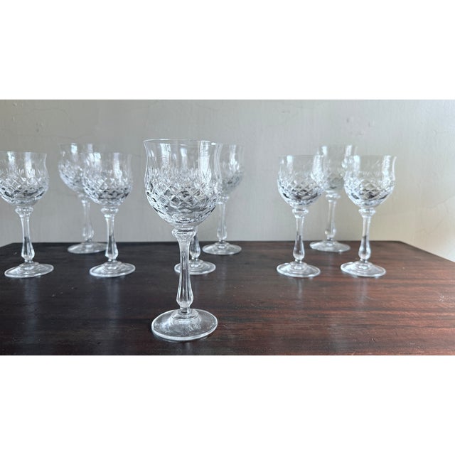 Transparent Vintage 1980s Mikasa Chateau Crystal Pattern Goblets - Set of 9 For Sale - Image 8 of 13