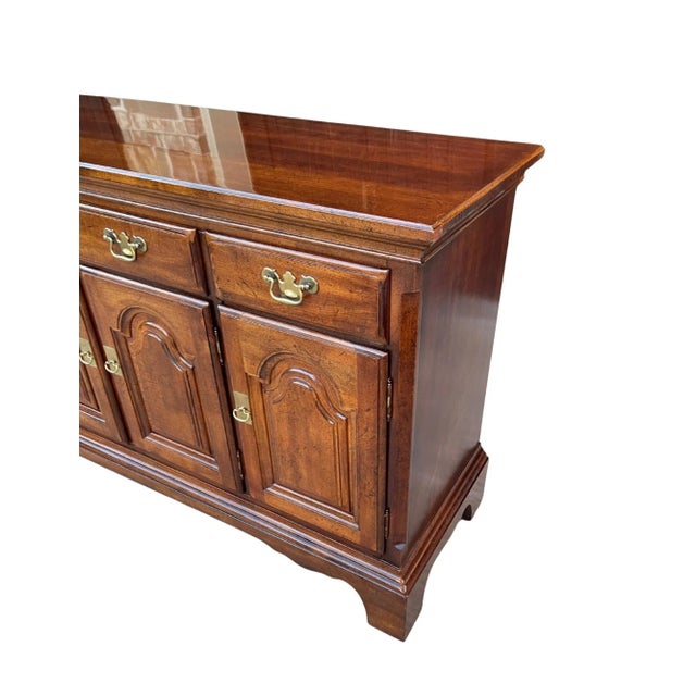 Vintage Cherry Wood Sideboard With Brass Handles and Pulls Linned Drawers For Sale - Image 4 of 12