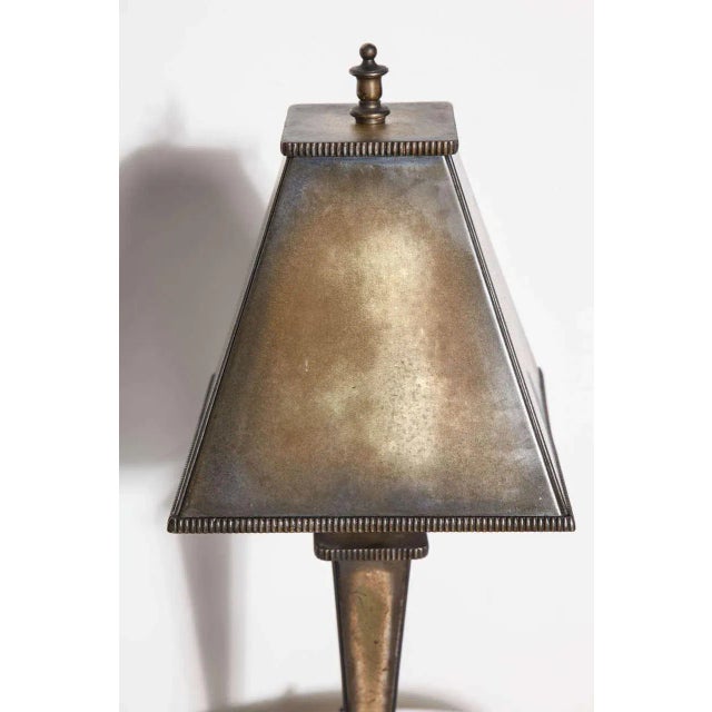 1920s 1925 Arts & Crafts Bronze Table Lamp with Bronze Pyramidal Shade For Sale - Image 5 of 11