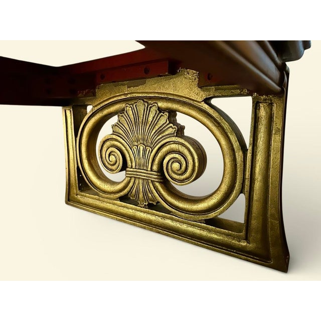 Vintage 1960s Gold Gilt Wood and Calacatta Marble Neoclassical Sled Coffee Table With Carved Fleur-De-Lis Design For Sale In Panama City, FL - Image 6 of 14