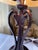 Vintage Art Deco Style Table Lamp, Ornate Dark Bronze Metal Base, Amber Glass Dome Shade, 24” Tall For Sale - Image 12 of 12
