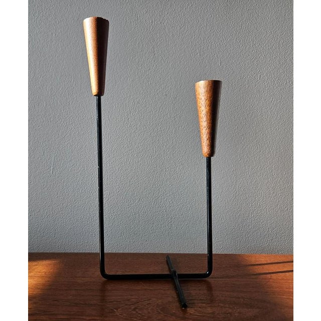 Black Mid-Century Teak and Metal Candleholder, 1960s For Sale - Image 8 of 16