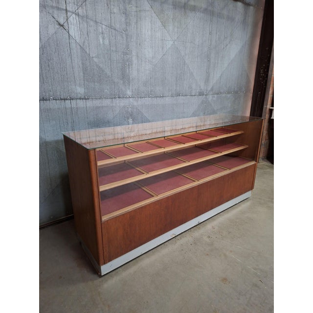 Vintage Wooden Haberdashery Display Counter with 20 Drawers and Glass Top For Sale - Image 16 of 16