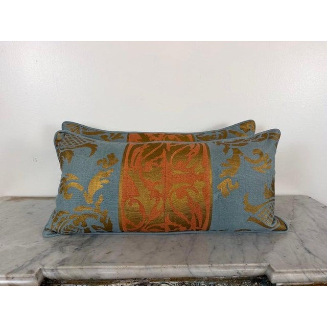 Melissa Levinson Nomi Stenciled Linen Lumbar Pillows in Celeste Blue, Usa For Sale - Image 4 of 11