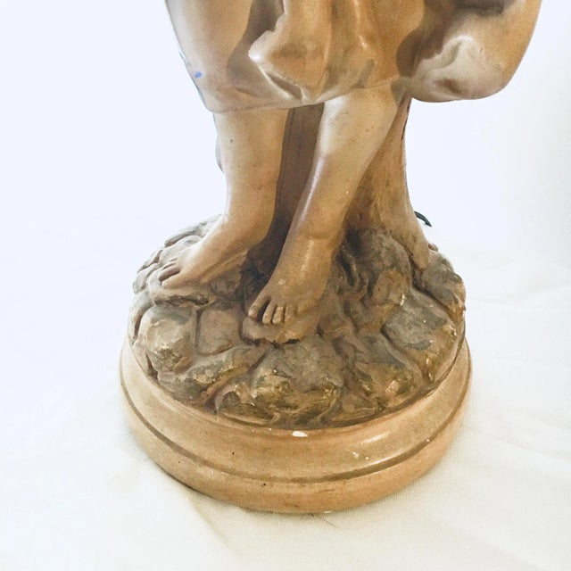 Shabby Chic Mid-Century Girl With Wheat Lamp For Sale - Image 3 of 8