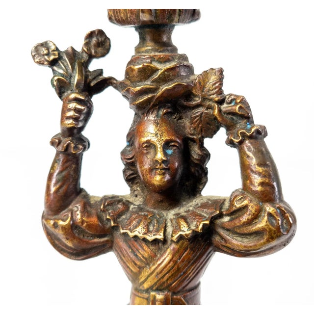 Early 20th Century Antique Early 20th Century Bronze Colonial Figure Candle Stick For Sale - Image 5 of 11