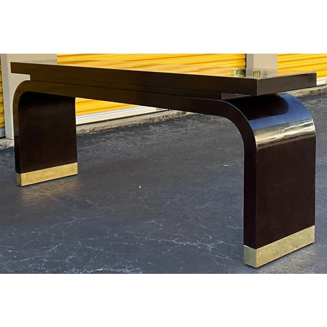 Late 20th Century Alessandro for Baker Furniture Asian Modern Ming Style Lacquer & Brass Console Table For Sale - Image 5 of 8