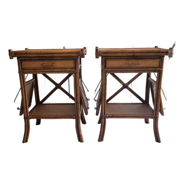 Vintage British Colonial Rattan Side Tables – Pair For Sale
