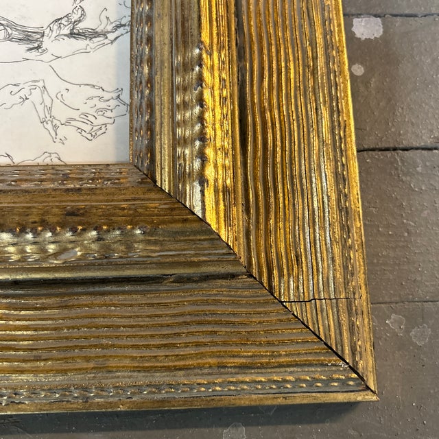 1940’s Original Abstract Life Study Ink Drawing Chunky Carved Wood Frame For Sale - Image 4 of 5