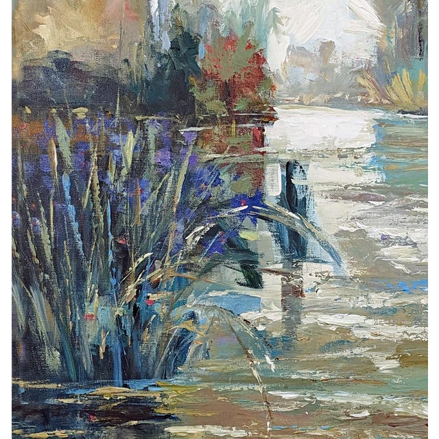 Contemporary Sage Green Swamp Scenery Landscape Painting on Canvas. For Sale - Image 3 of 4